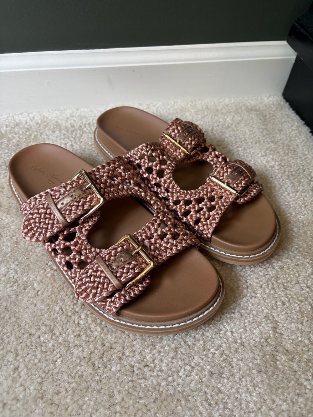 Universal Threads Woven Buckle Slide Sandals in Rose Gold
